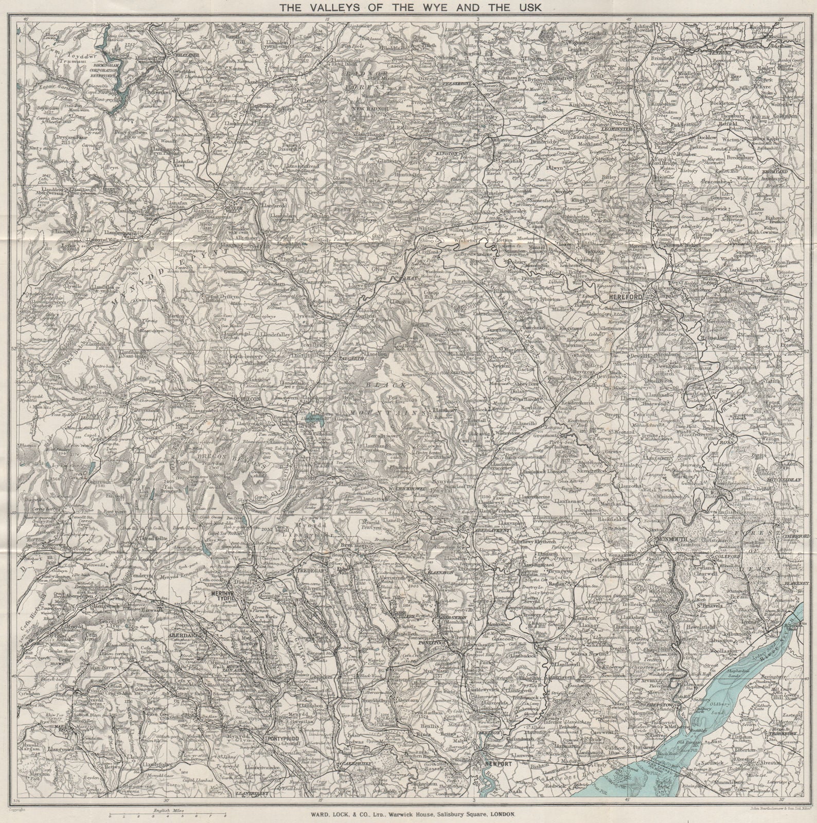 WYE & USK VALLEYS. Newport Monmouth Merthyr Tydfil Hereford Pontypridd 1927 map